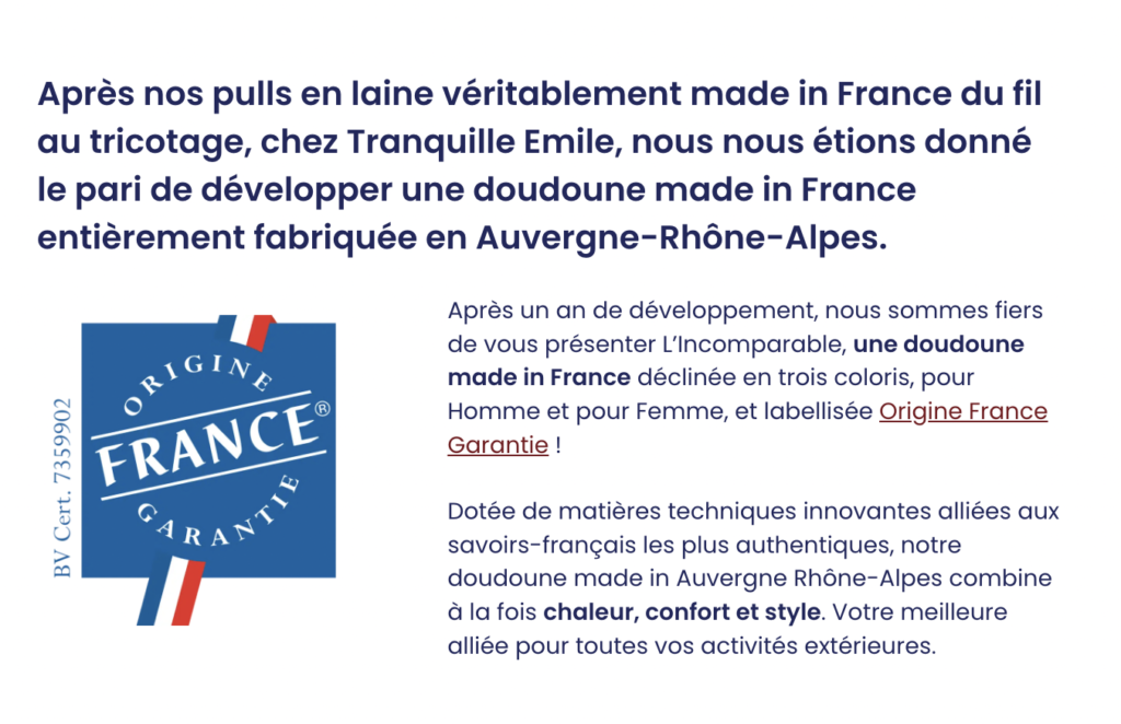 L'Incomparable, la doudoune made in France par Tranquille Emile