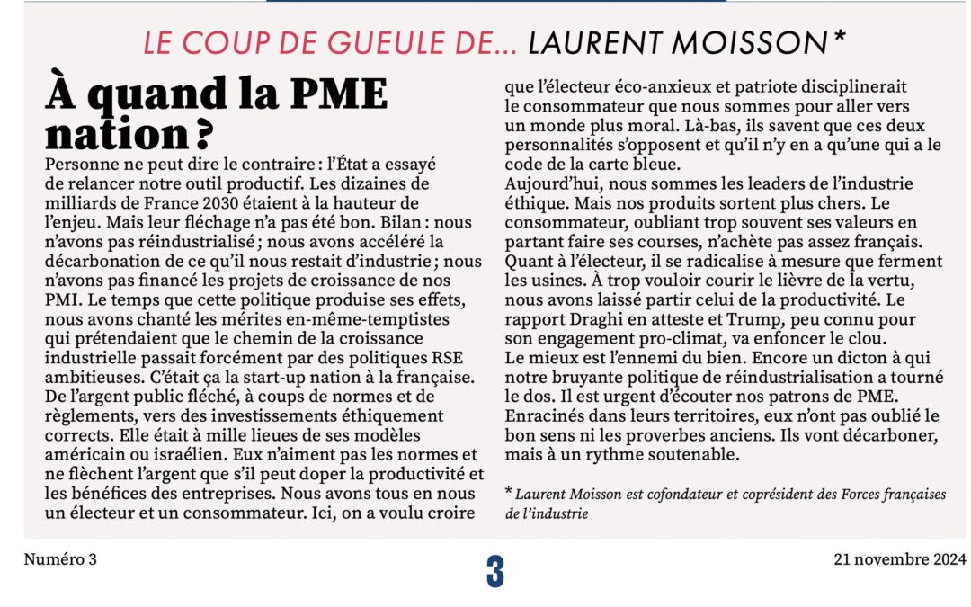 Fierté ! Les Forces Françaises de l’Industrie sont dans La Lettre du Made in France.